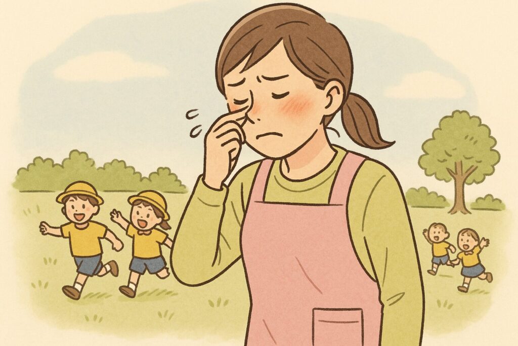 つらそうな保育士の女性